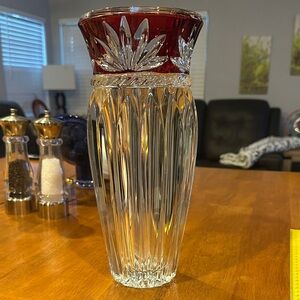Mikasa Corinth Ruby Red “Celebrations Red and Clear Crystal Vase. 11 3/4”
